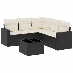 vidaXL Set Divano da Giardino 6 pz con Cuscini Nero in Polyrattan
