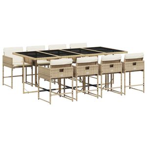 vidaXL Set da Pranzo da Giardino 9 pz con Cuscini Beige in Polyrattan