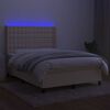 vidaXL Letto a Molle con Materasso e LED Crema 140x200 cm in Tessuto
