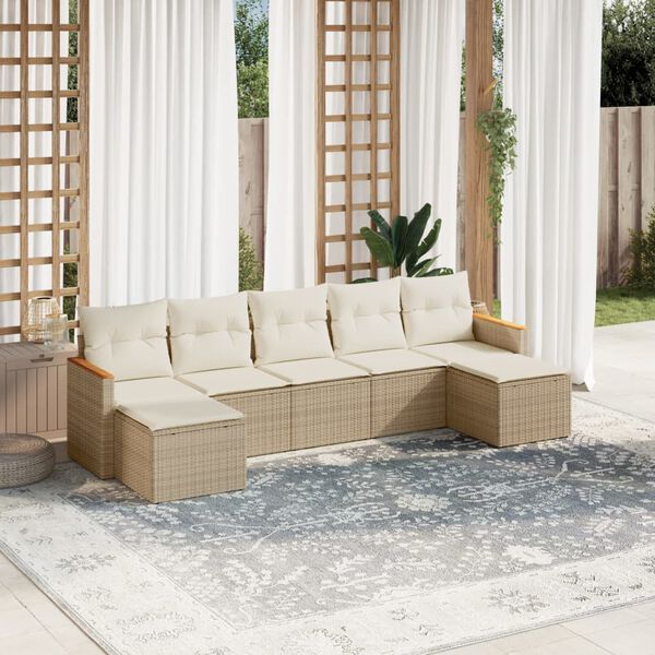vidaXL Set Divani da Giardino 7 pz con Cuscini Beige in Polyrattan