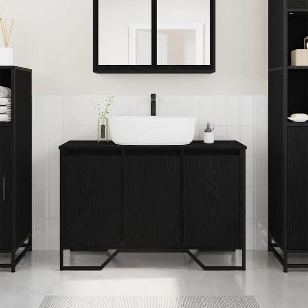 vidaXL Mobiletto per Lavabo Altro Rovere Nero 91 x 35 x 60 cm