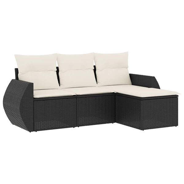 vidaXL Set Divani da Giardino 4 pz con Cuscini Nero in Polyrattan