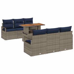 vidaXL Set Divano da Giardino con cuscino 7 pcs grigio e blu navy