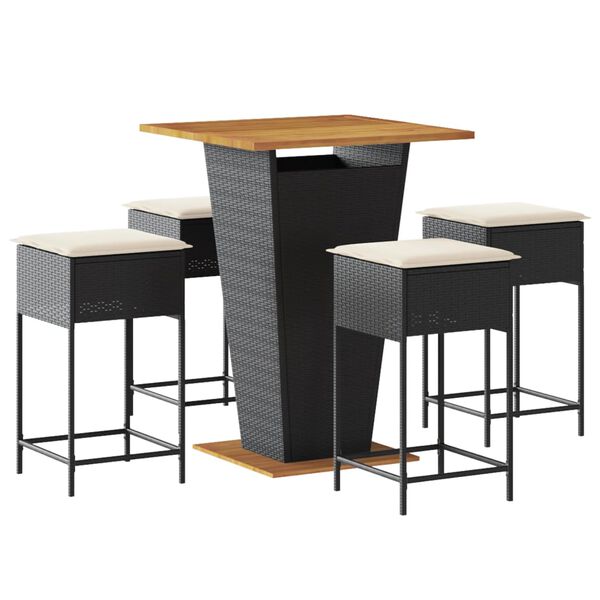 vidaXL Set Bar da Giardino 5 pz con Cuscini in Polyrattan Nero