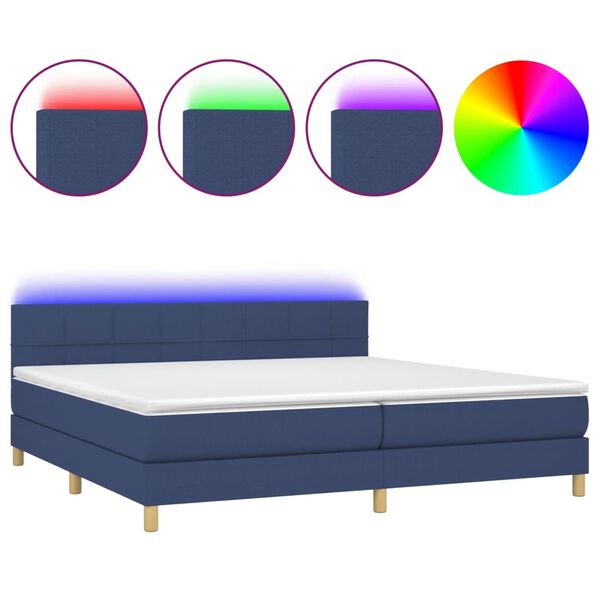 vidaXL Letto a Molle Materasso e LED Blu 200x200cm in Tessuto