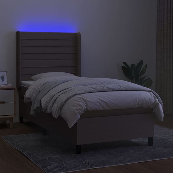 vidaXL Letto a Molle con Materasso e LED Tortora 80x200 cm in Tessuto