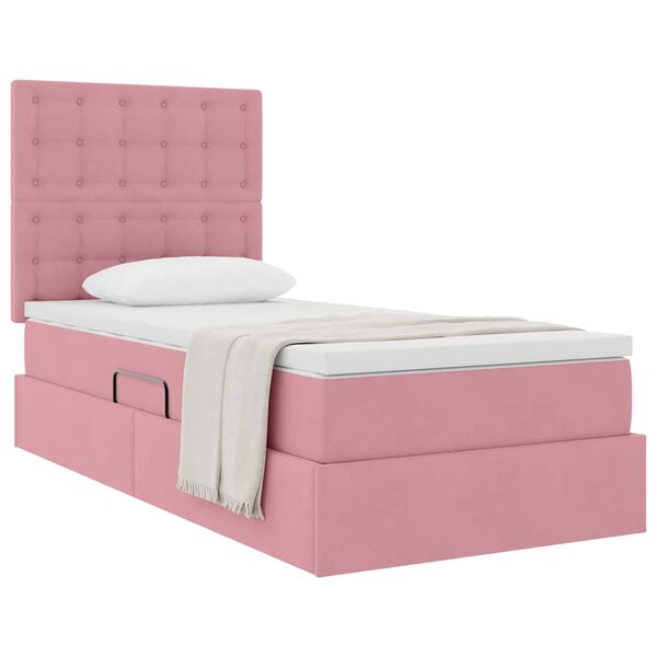 vidaXL Letto con contenitore e materasso Rosa 90 x 200 cm Velluto