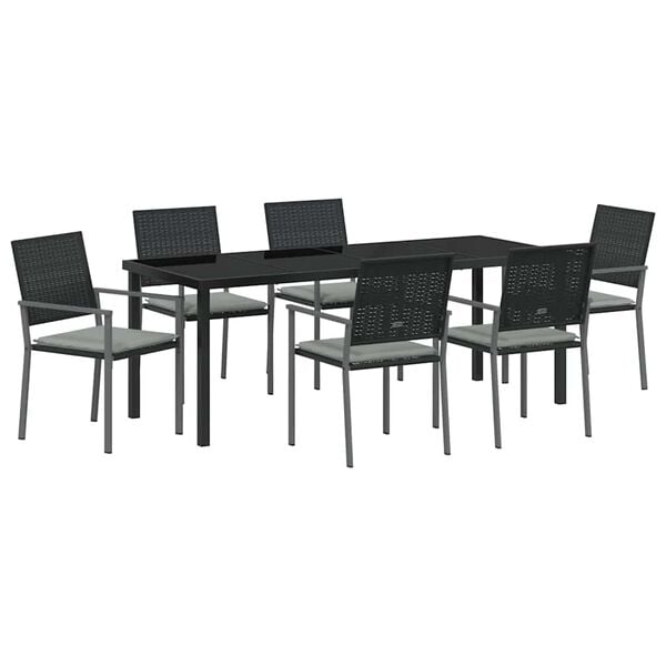 vidaXL Set da Pranzo per Giardino 7 pcs Nero e Grigio Chiaro