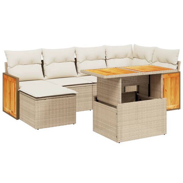 vidaXL Set Divani da Giardino 7 pz con Cuscini Beige in Polyrattan