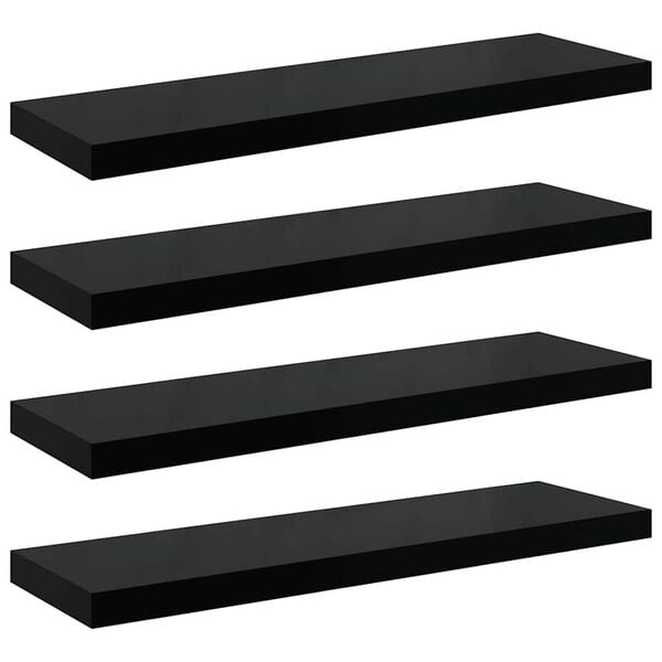 vidaXL Scaffali a Parete 4 pz Nero Lucido 90x23,5x3,8 cm in MDF
