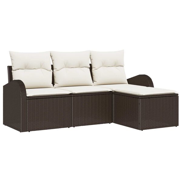 vidaXL Set di divani con cuscino 4 pcs Marrone e bianco polyrattan