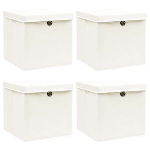 vidaXL Scatole Portaoggetti con Coperchi 4pz Bianco 32x32x32cm Tessuto