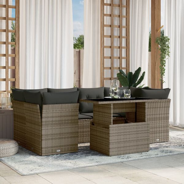 vidaXL Set Divani da Giardino 7 pz con Cuscini Grigio in Polyrattan