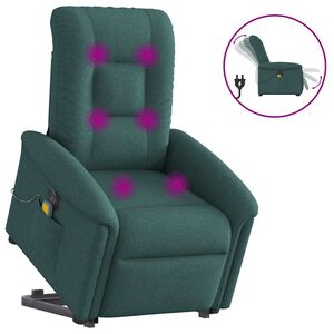 vidaXL Poltrona Alzapersona Massaggiante Elettrica Verde Scuro Tessuto