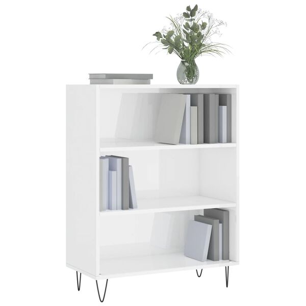vidaXL Libreria Bianco Lucido 69,5x32,5x90 cm in Legno Multistrato