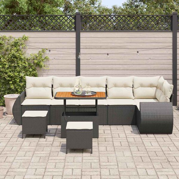 vidaXL Set Divano da Giardino con cuscino 9 pcs Nero e Crema