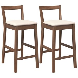 vidaXL Sgabelli da Bar con Cuscini 2pz Marrone Legno Massello di Hevea