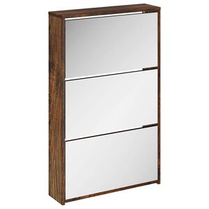 vidaXL Scarpiera con Specchio a 3 Livelli Rovere fumo 63x17x102,5 cm
