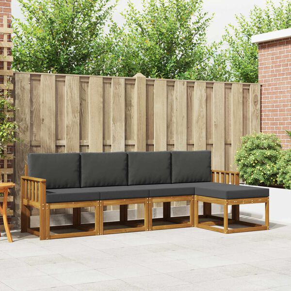 vidaXL Set di divani da esterno con cuscino 5 pcs Naturale e Antracite