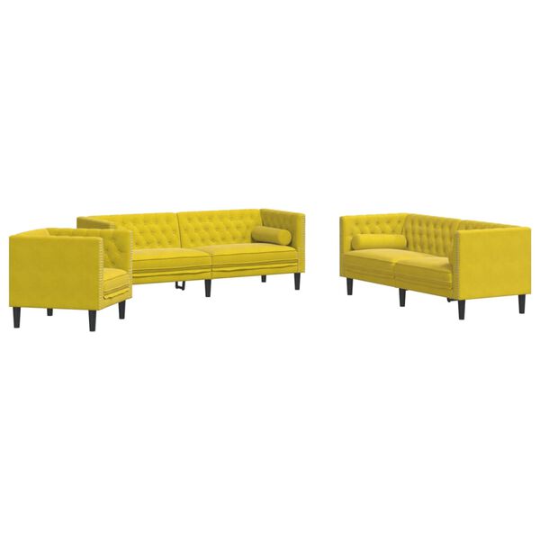 vidaXL Set Divani Chesterfield 3pz con Cuscini Giallo Velluto