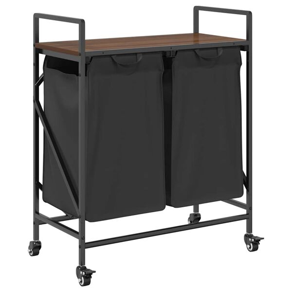 vidaXL Cesto Portabiancheria 2 Scomparti con Ruote Rovere Marrone