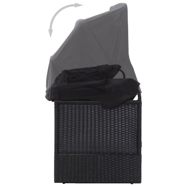 vidaXL Divano Letto da Esterno con Baldacchino in Polyrattan Nero