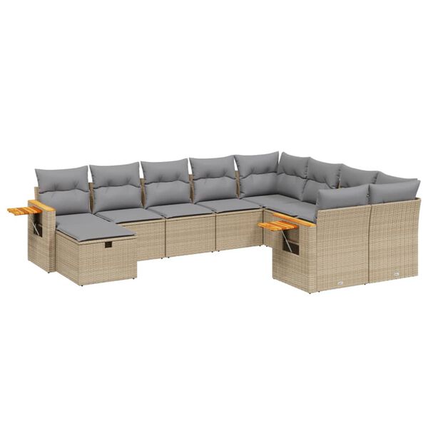 vidaXL Set Divano da Giardino 10 pz con Cuscini Beige in Polyrattan