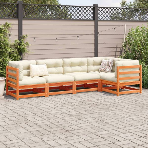 vidaXL Set Divani da Giardino 5 pz Marrone Cera Legno Massello Pino