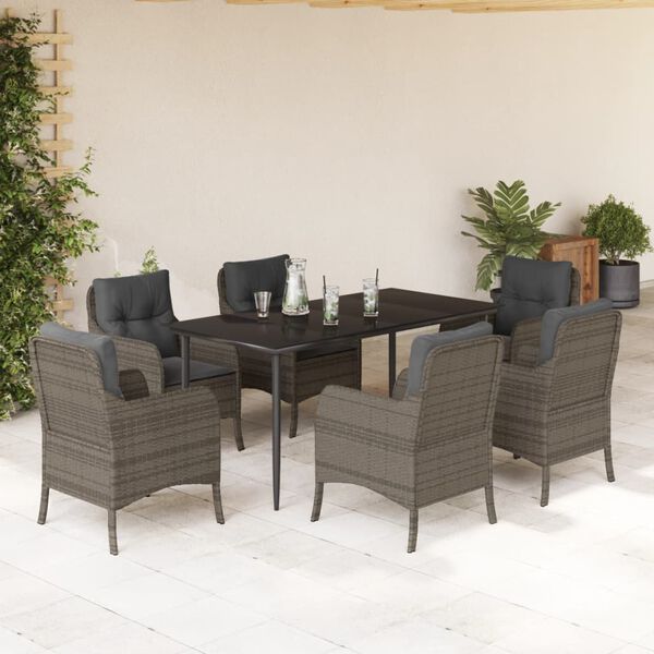 vidaXL Set da Pranzo da Giardino 7 pz con Cuscini in Polyrattan Grigio
