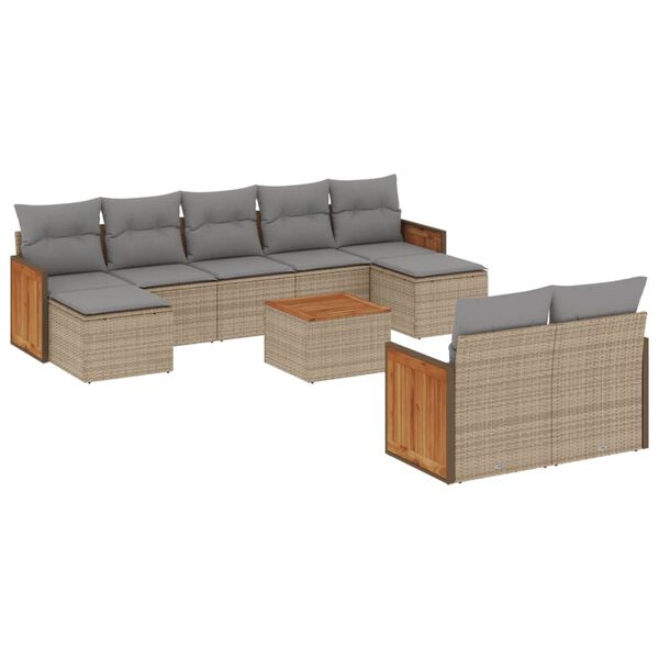 vidaXL Set Divano da Giardino 10 pz con Cuscini Beige in Polyrattan