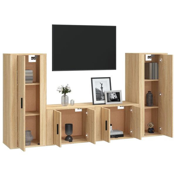 vidaXL Set di Mobili Porta TV 4 pz Rovere Sonoma in Legno Multistrato