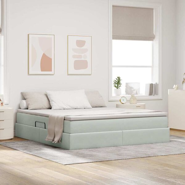 vidaXL Letto con contenitore e materasso Grigio chiaro 160 x 200 cm