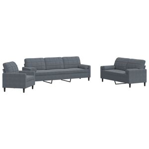 vidaXL Set di Divani 3 pz con Cuscini e Rinforzi Grigio Scuro Velluto