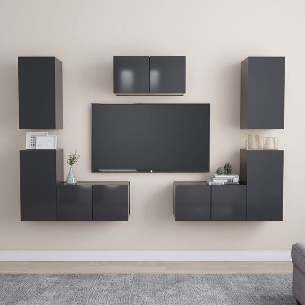 vidaXL Set Mobili Porta TV 7 pz Grigio in Legno Multistrato