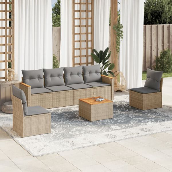 vidaXL Set Divani da Giardino 7 pz con Cuscini Beige in Polyrattan