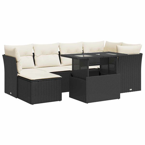 vidaXL Set Divani da Giardino con Cuscini 7pz Nero Polyrattan