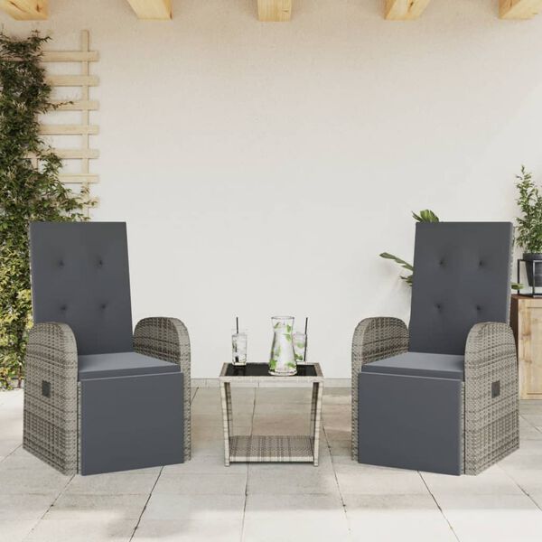vidaXL Set da Pranzo da Giardino 3 pz con Cuscini in Polyrattan Grigio