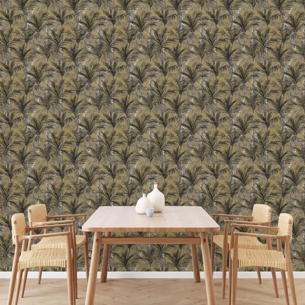 DUTCH WALLCOVERINGS Carta da Parati Palm Trees Oro e Nero