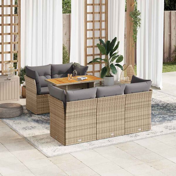 vidaXL Set Divano da Giardino 6 pz con Cuscini Beige in Polyrattan