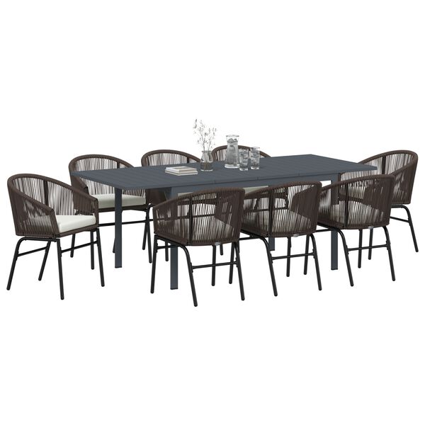 vidaXL Set da Pranzo per Giardino 9 pcs Marrone polyrattan
