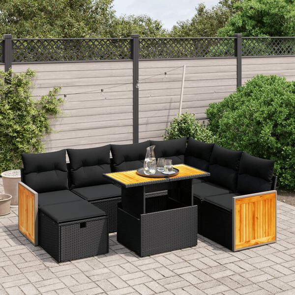vidaXL Set Divani da Giardino con Cuscini 8 pz Nero in Polyrattan
