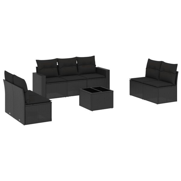 vidaXL Set Divani da Giardino con Cuscini 8 pz Nero in Polyrattan