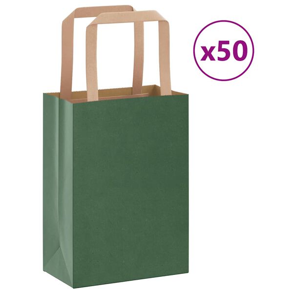 vidaXL Sacchetti di Carta 50 pz con Manici Verdi 15x8x21 cm