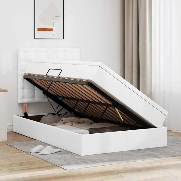 vidaXL Letto con contenitore e LED Bianco Puro 120 x 200 cm