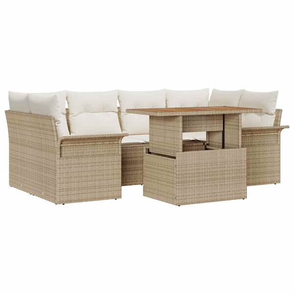 vidaXL Set Divano da Giardino 7 pcs Beige Poly Rattan