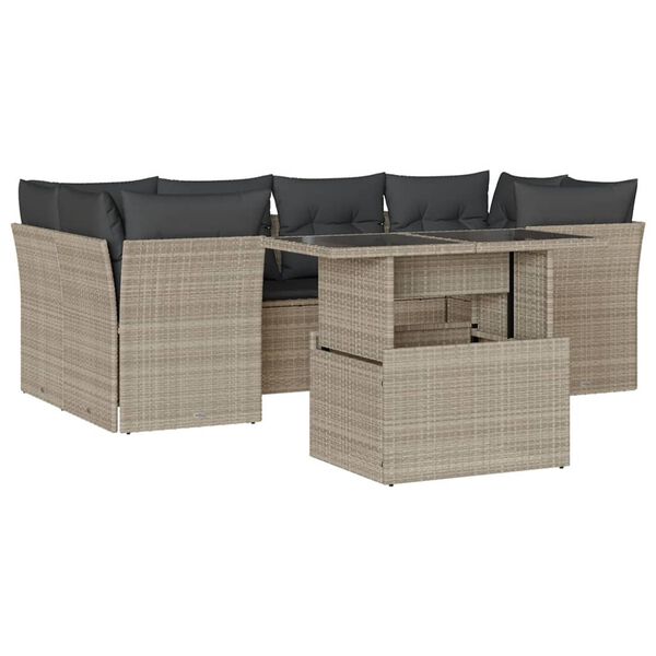 vidaXL Set Divani da Giardino 7pz con Cuscini Grigio Chiaro Polyrattan