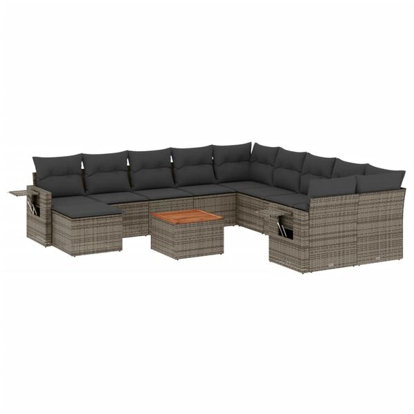 vidaXL Set Divani da Giardino 12 pz con Cuscini Grigio in Polyrattan