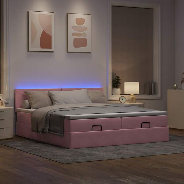 vidaXL Struttura Letto Pouf con Materassi Rosa 200x200 cm Velluto