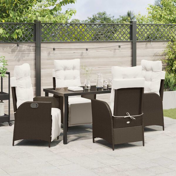 vidaXL Set da Pranzo per Giardino con cuscino 5 pcs Marrone polyrattan