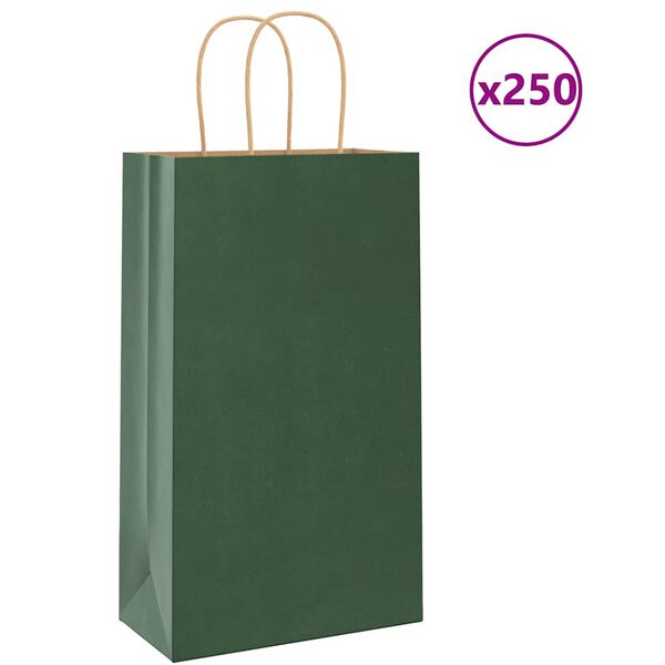 vidaXL Sacchetti di Carta 250 pz con Manici Verdi 21x11x36 cm